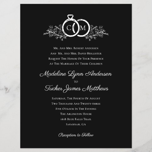 Budget Minimalist Black White  Wedding Invitation 