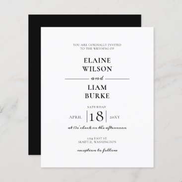 Budget Minimalist Black White Wedding Invitation
