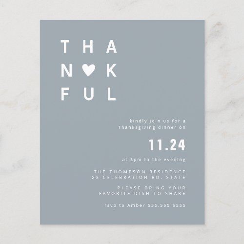 Budget Minimalist Blue Thanksgiving Dinner Invite