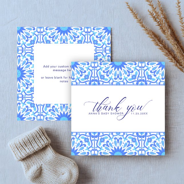 Budget Minimalist Blue Tile Baby Shower Thank You Note Card (Creator Uploaded)