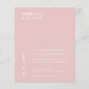 Budget Minimalist Blush Wedding Invitation