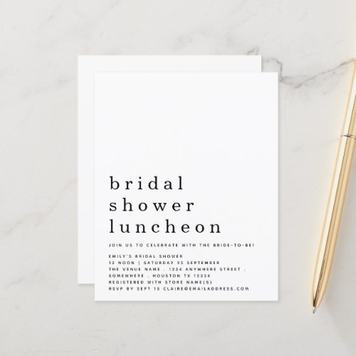 Budget Minimalist Bridal Shower Luncheon Invite