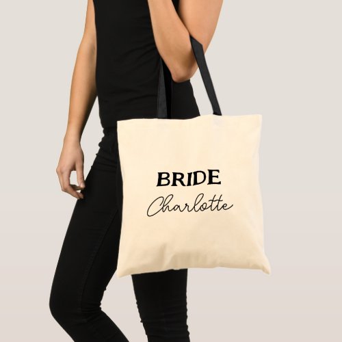 Budget Minimalist Bride To Be Black And White Name Tote Bag
