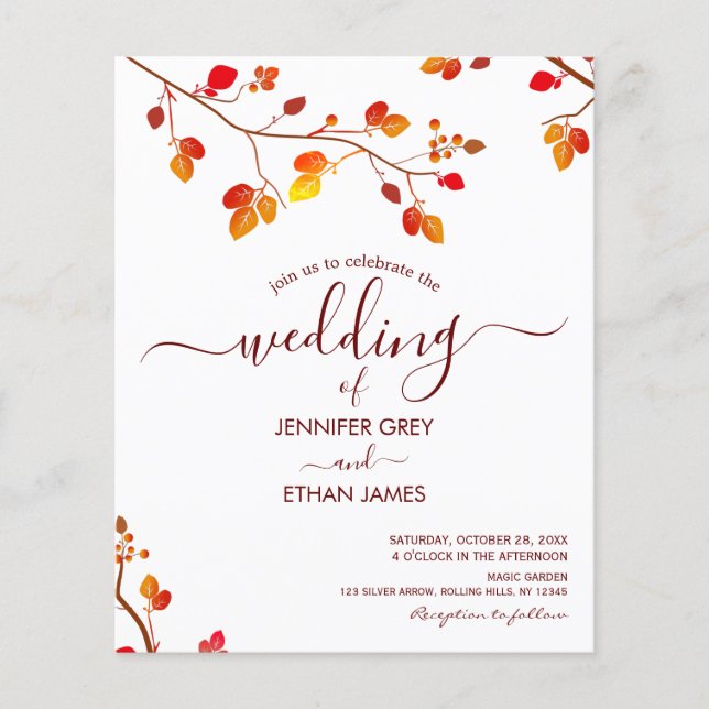 Budget Minimalist Calligraphy Fall Wedding Invite (Front)