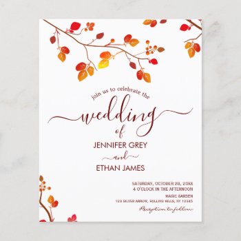 Budget Minimalist Calligraphy Fall Wedding Invite by FancyMeWedding at Zazzle
