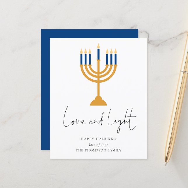 Budget Minimalist Candles Love Light Hanukkah Card (Front/Back In Situ)