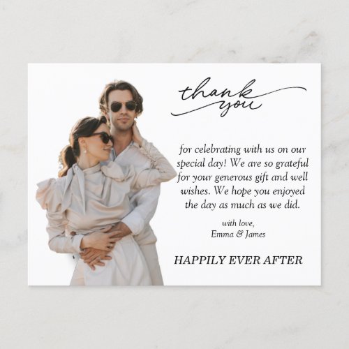 Budget Minimalist Custom Photo Wedding Thank You Postcard