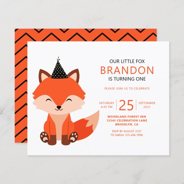 Budget Minimalist Cute Little Fox Zigzag Birthday (Front/Back)
