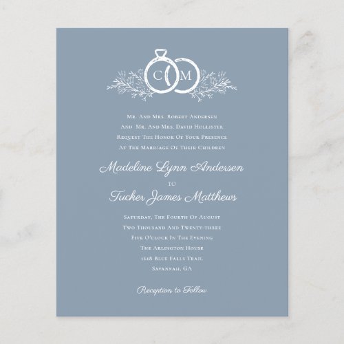 Budget Minimalist Dusty Blue Wedding Invitation 