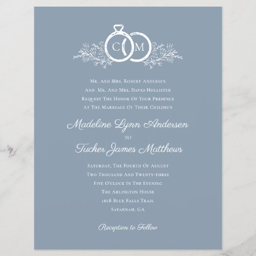 Budget Minimalist Dusty Blue Wedding Invitation