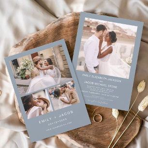Budget Minimalist Dusty Blue Wedding Invitation Flyer