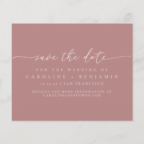 Budget Minimalist Dusty Rose Wedding Save Date