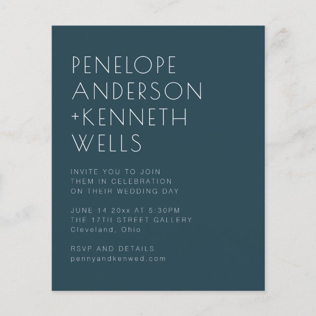 Budget Minimalist Elegant Dark Teal Wedding Invite (Front)