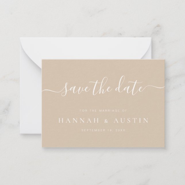 Budget Minimalist Elegant Wedding Save The Date Note Card (Front)