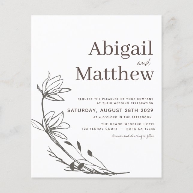 Budget Minimalist Floral Wedding Invitation  Flyer (Front)