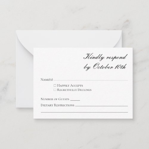 Budget Minimalist Formal Black White Script RSVP Note Card