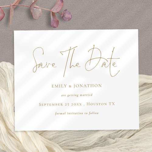 Budget Minimalist Gold Script Save The Date