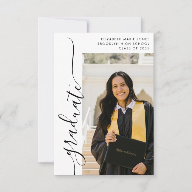 Budget Minimalist Graduate Photo Graduation Card (Front)