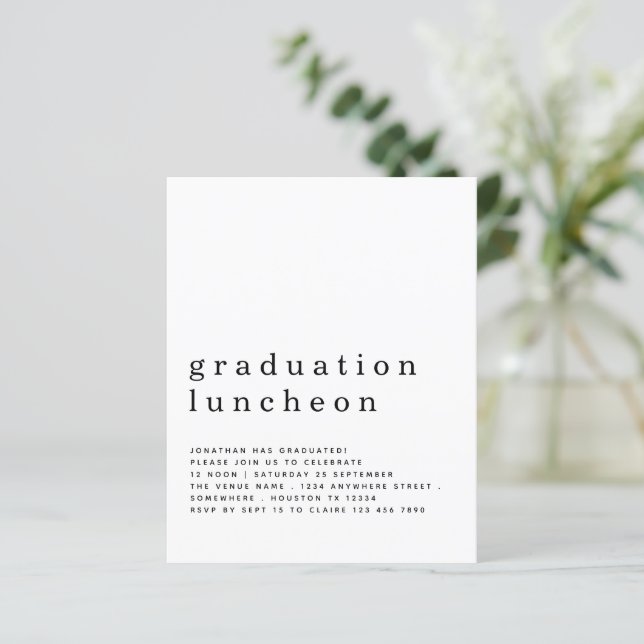 Budget Minimalist Graduation Luncheon Invitation (Standing Front)