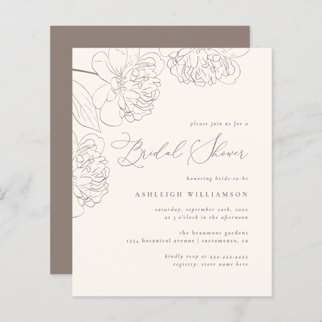 Budget Minimalist Hand-drawn Peonies Bridal Shower (Front/Back)