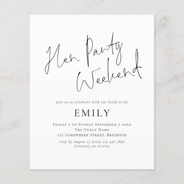 Budget Minimalist Hen Party Itinerary Weekend  (Front)