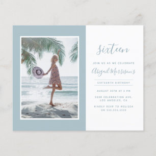 Budget Minimalist Light Blue Photo Birthday Party