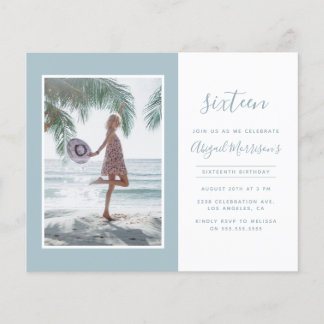 Budget Minimalist Light Blue Photo Birthday Party