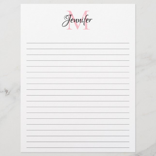Budget Minimalist Lined Monogram Stationery Paper (Front)