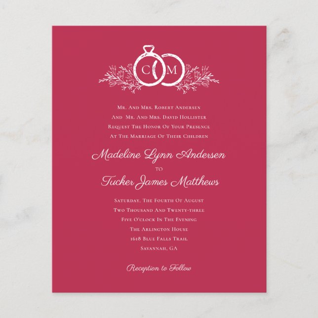Budget Minimalist Magenta Photo Wedding Invitation (Front)