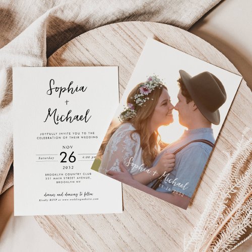 Budget Minimalist Modern Photo Wedding Invitation