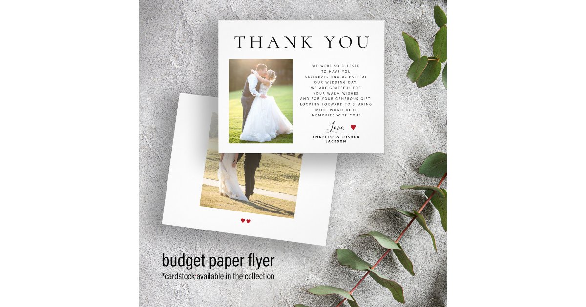 Budget minimalist modern photo wedding thank you flyer | Zazzle