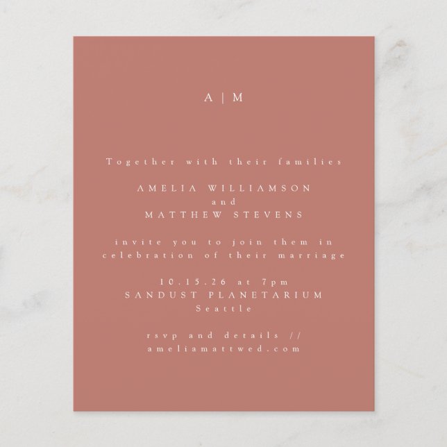 Budget Minimalist Monogram Clay Wedding Invitation (Front)