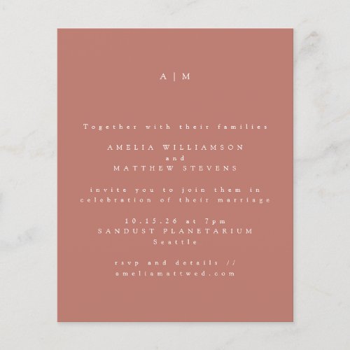 Budget Minimalist Monogram Clay Wedding Invitation