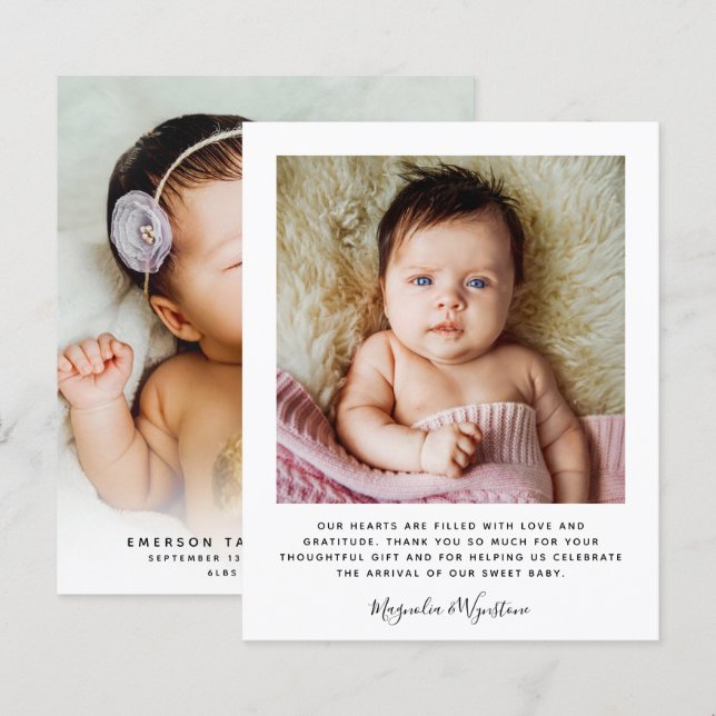 Budget Minimalist Photo Baby Thank You Card (Front/Back)