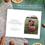Budget minimalist photo Christmas Holiday Card Flyer<br><div class="desc">Elegant minimal Merry Christmas typography and trendy arch shape photo black white modern winter BUDGET affordable holiday PAPER FLYER. Easy to personalize with your family photo and text! PLEASE READ THIS BEFORE PURCHASING! This is a budget affordable card printed on a FLYER. Please note that BUDGET PAPER IS THIN -...</div>