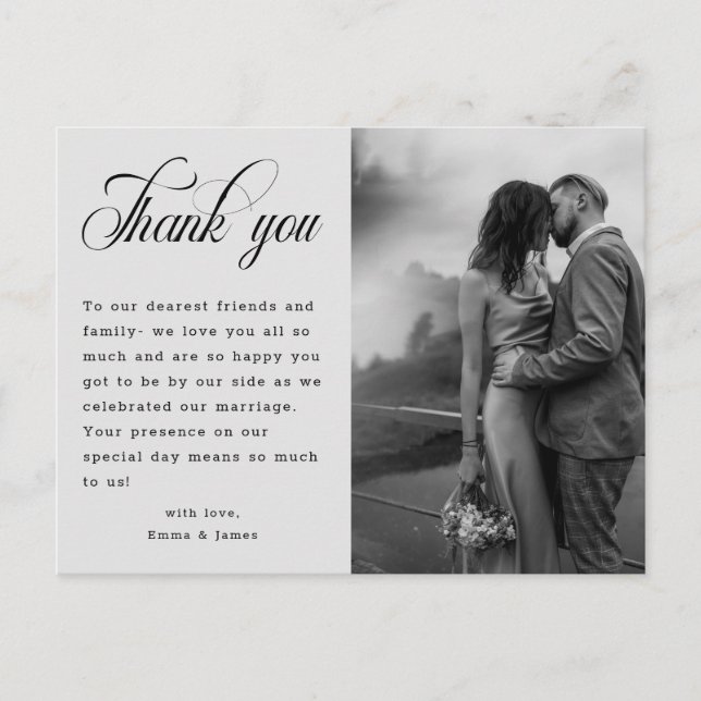 Budget Minimalist Photo Custom Wedding Thank You Postcard (Front)