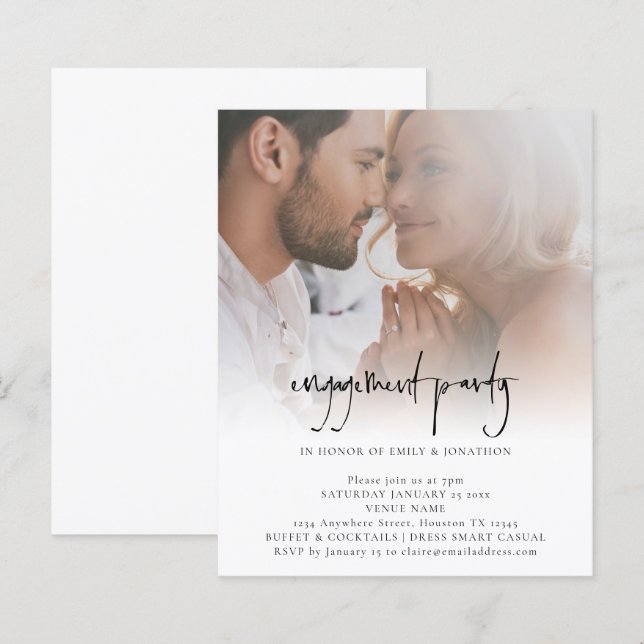 Budget Minimalist Photo Engagement Party Invite (Front/Back)