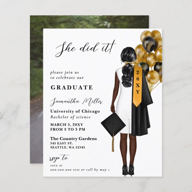 Budget Minimalist Photo She Did It Graduation (Front/Back)