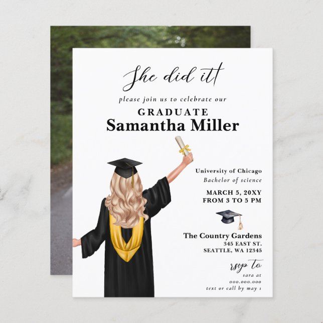 Budget Minimalist Photo She Did It Graduation (Front/Back)