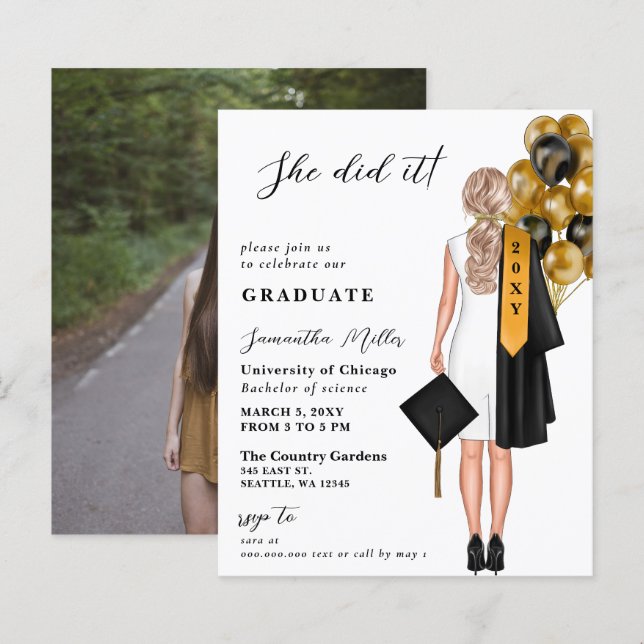Budget Minimalist Photo She Did It Graduation (Front/Back)