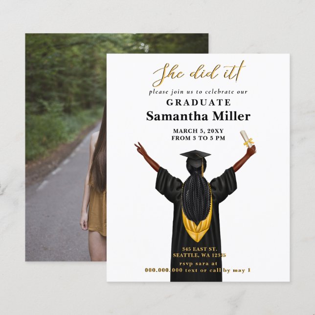 Budget Minimalist Photo She Did It Graduation (Front/Back)