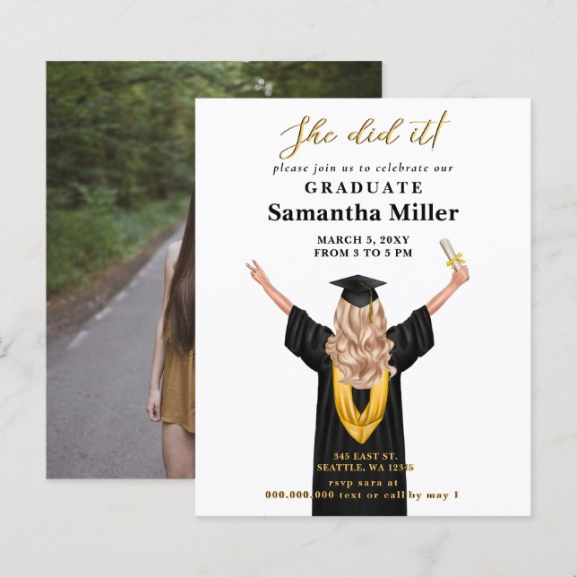 Budget Minimalist Photo She Did It Graduation (Front/Back)