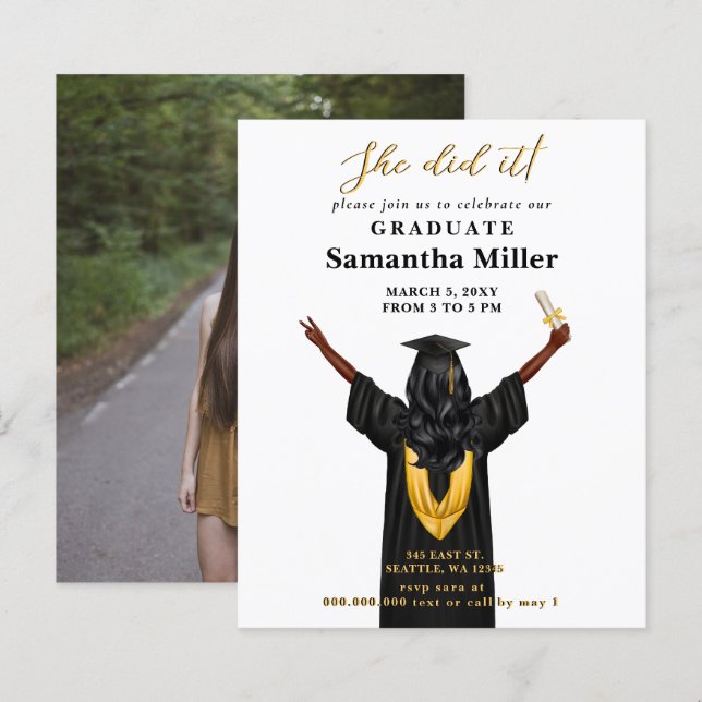 Budget Minimalist Photo She Did It Graduation (Front/Back)