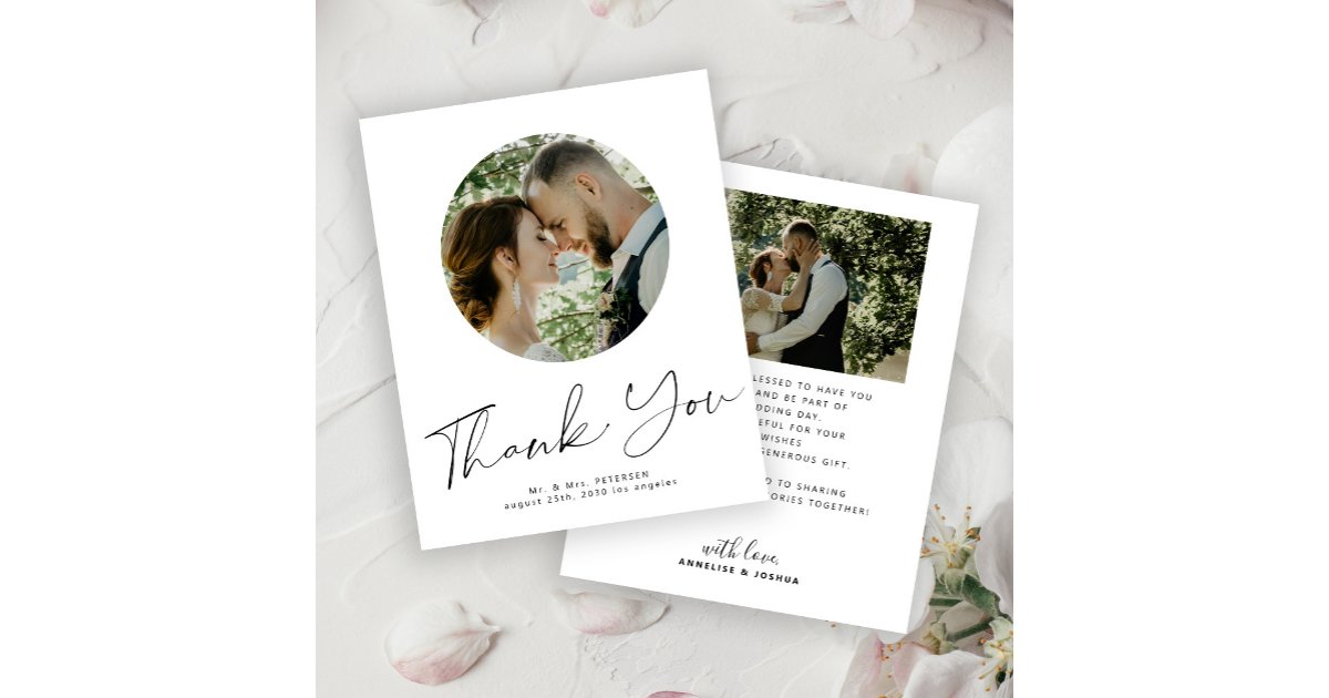 Budget minimalist photo wedding thank you card | Zazzle