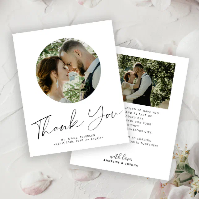 Budget minimalist photo wedding thank you card | Zazzle