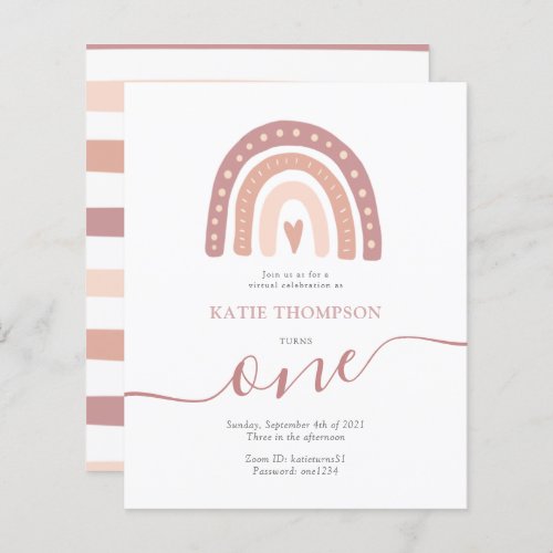 Budget Minimalist Pink Rainbow Virtual Birthday