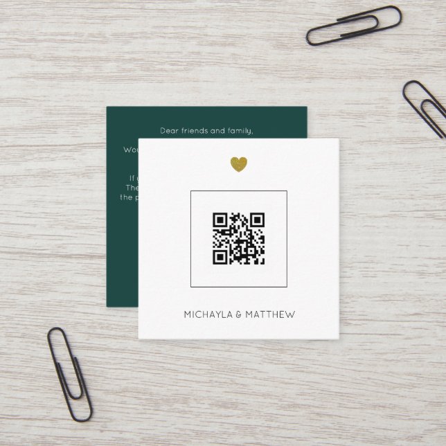 Budget Minimalist QR Code Green Wedding Invitation (Front/Back In Situ)