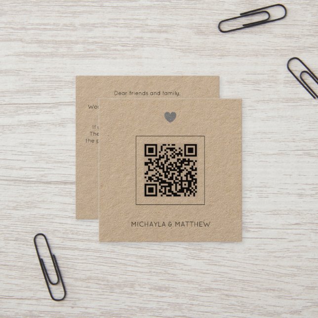 Budget Minimalist QR Code Kraft Wedding Invitation (Front/Back In Situ)