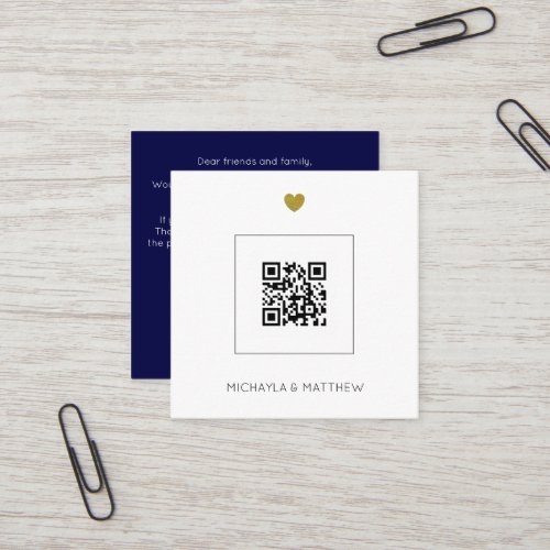 Budget Minimalist QR Code Navy  Wedding Blue Square Business Card
