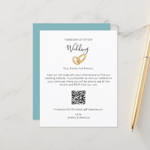 Budget Minimalist QR Code Teal Wedding Invitation
